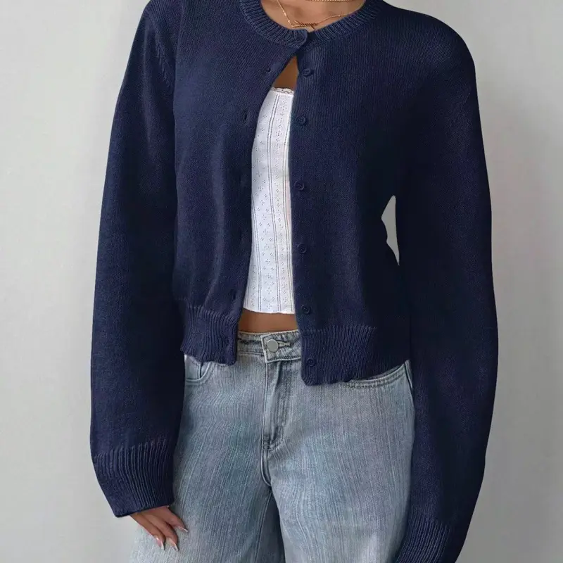 Women's Y2K Style Knit Sweater, Elegant Long Sleeve Button Front, Casual All-Season Outerwear, Comfortable Daily Wear, Chic Office Look, Knitwear, Knit Sweater Tops