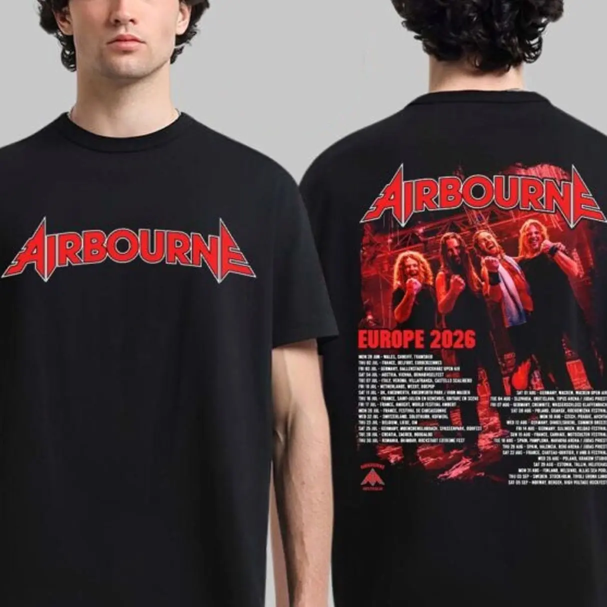 Airbourne Get Gutsy Europe 2026 Tour Schedule Dates Two Sided T-Shirt LM3