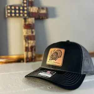 Richardson 112 Black and Grey Stealth Outfitters Square Leather Turkey Patch Hat for Hunting Enthusiasts
