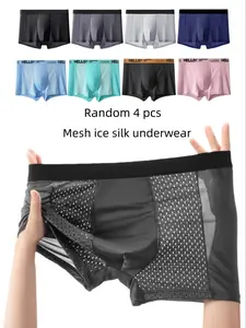 Men's 4-Pack Briefs, Summer Mesh Breathable Comfort Elasticity, Trendy Sports Underwear, Casual Fitted Style, All Seasons, Stretchy Boxer Briefs, Menswear