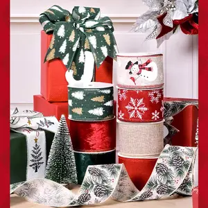 2.5 Inch, 10 Yards Christmas Ribbon Gifts Wrapping Ribbon Xmas Ribbon Home Decor for Cake Boxes Bouquet Hair Accessories Party Festival
