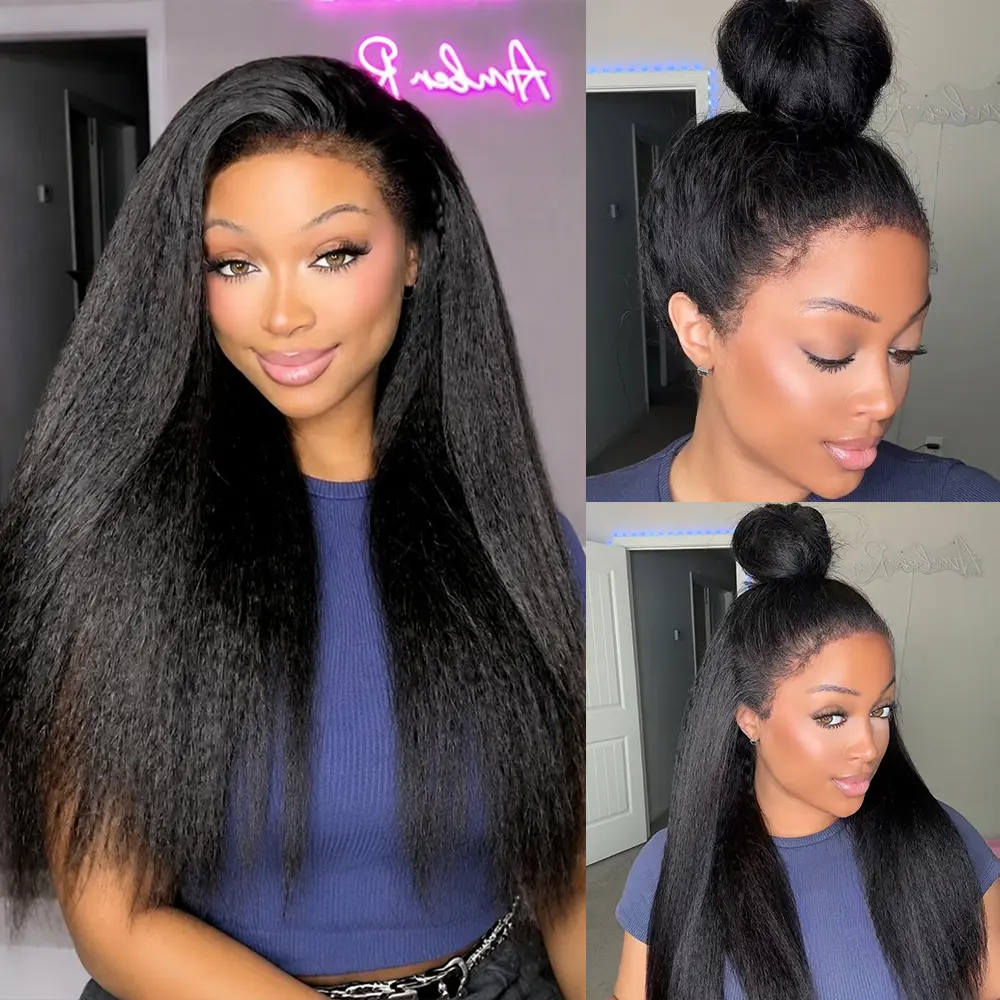 【4c Kinky Straight】Glueless 4C Kinky Edge Hairline Kinky Straight Human Hair Wigs Pre Cut Lace 360 HD Lace Frontal Wigs 220% Density #DealsforYouDays