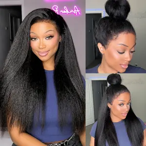 【4c Kinky Straight】Glueless 4C Kinky Edge Hairline Kinky Straight Human Hair Wigs Pre Cut Lace 360 HD Lace Frontal Wigs 220% Density #DealsforYouDays
