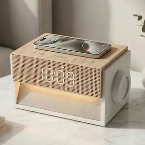 Sleep White Noise Alarm Clock with Wireless Charging, 20 White Noise Sounds, Dual Alarm, With a snooze function, Dimmable Display, Knob Control for Bedroom，Perfect Sleep Gifts