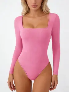 Women's Seamless Square Neck Long Sleeve Shapewear Jumpsuit, Comfortable Daily Wear Belly Control Bodysuit, Fall Winter Versatile Tight Fit, Underwear, Garment, Compression