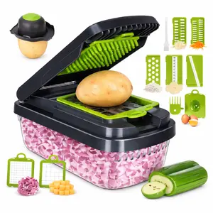 Vegetable Chopper,12-in-1 Multifunctional Food Chopper, Vegetable Chopper Mandoline Slicer with Container, Food Chopper, Vegetable Slicer and Spiralizer