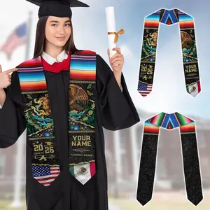 Personalized Mexican Name & School Stole Graduation Stole Class of 2026 Gift for Student , Mixed Flag Graduation Scarf