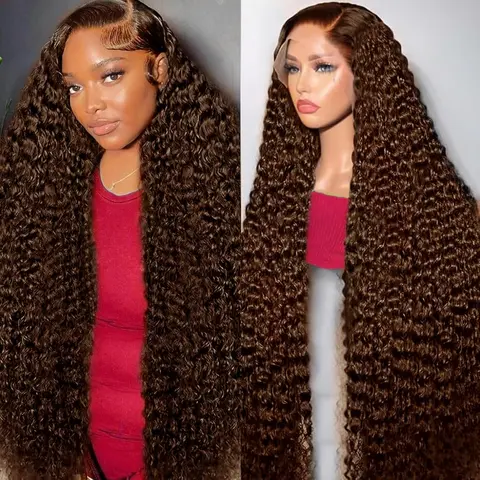 13x6 Chocolate Brown Lace Front Wig Human Hair Wigs For Women 180% Density  HD Deep Wave Lace Frontal Wigs Curly Chocolate Brown Wig Human Hair Pre Plucked With Baby Hair Chocolate Colored