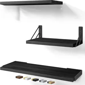 Wall Shelves for Bedroom Decor, Floating Wall Shelves for Living Room Kitchen Storage, Wall Mounted Rustic Wood Floating Shelves for Kids Books, Corner Shelves for Bathroom, Office(Set of 3)