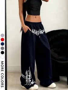 Women's Gothic Design Fashion Print Casual Home Pajama Pants, Straight Leg with Pockets, Soft Comfortable, Perfect for Sleeping and Leisure