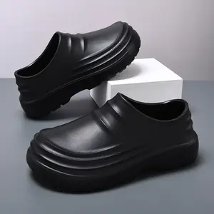 Men's Slippers Non-Slip Waterproof Black Large Size Thick Sole Soft Step Work Closed Toe Shoes for Comfort