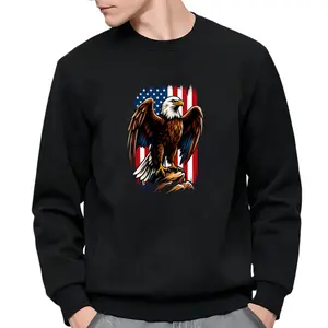 Patriotic Long Sleeve Sweatshirt with American Eagle and Flag – Perfect 4th of July USA Graphic Tee for Men & Women in Black or Navy