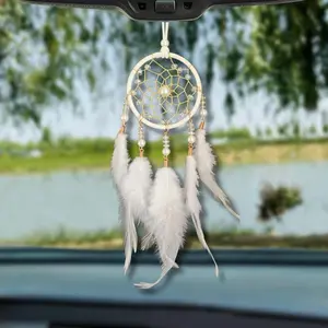Small Dream Catcher for Car Handmade Boho Hanging Decor for Car Interior Rear View Mirror Feathers Dream Catchers Charms Ornament