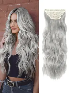 20 Inch Long Wavy Layered Clip-In Wig, 4 Pieces Set, Synthetic Fiber, Daily Use Hairpiece for Women, All Seasons