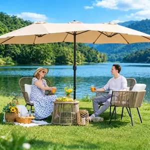 【On Sale】Yaheetech Massive 15/13ft Double-Sided Patio Umbrella | Heavy Duty & 2 Sandbags Included, Easy Crank for Garden Pool and Lawn