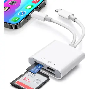 SD Card Reader for  15 16 17 Android,  Memory Card Reader with  and Dual Slot for TF/SD, iOS & TypeC Dual-Connector Card Reader for Photography, No App Required Plug and Play