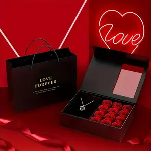 Rose Gift Box, 1 Set Romantic Rose Gift Box with Love Necklace & Bag, Gift for Women, Wife, Mother, Girlfriend, Birthday Gift, Festive & Party Supplies