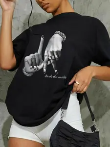 Women's Graphic Print Round Neck Tee, Fashion Casual Fit Crew Neck T-shirt for Daily Holiday Vacation Outdoor Wear, Ladies Clothes for Summer