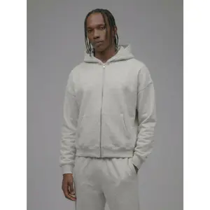 410 Oversized Cropped Zip Hoodie - Heather Grey