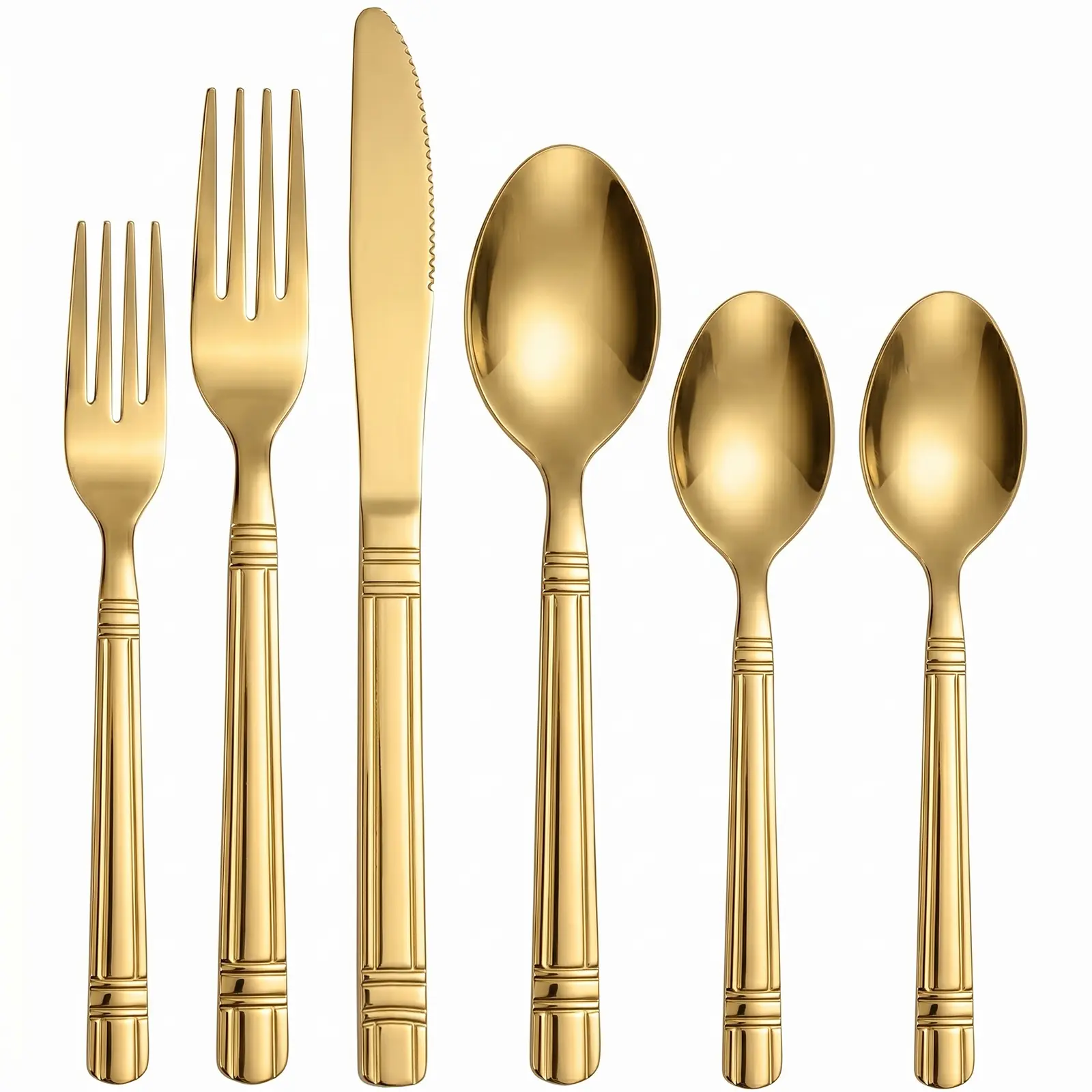 LOCCI 48-Piece Black & Gold Stainless Steel Cutlery Set for 8, Round Shape Fork and Spoon Set with Knives, Durable Dishwasher-Safe Modern Kitchen Dining Tableware Utensils