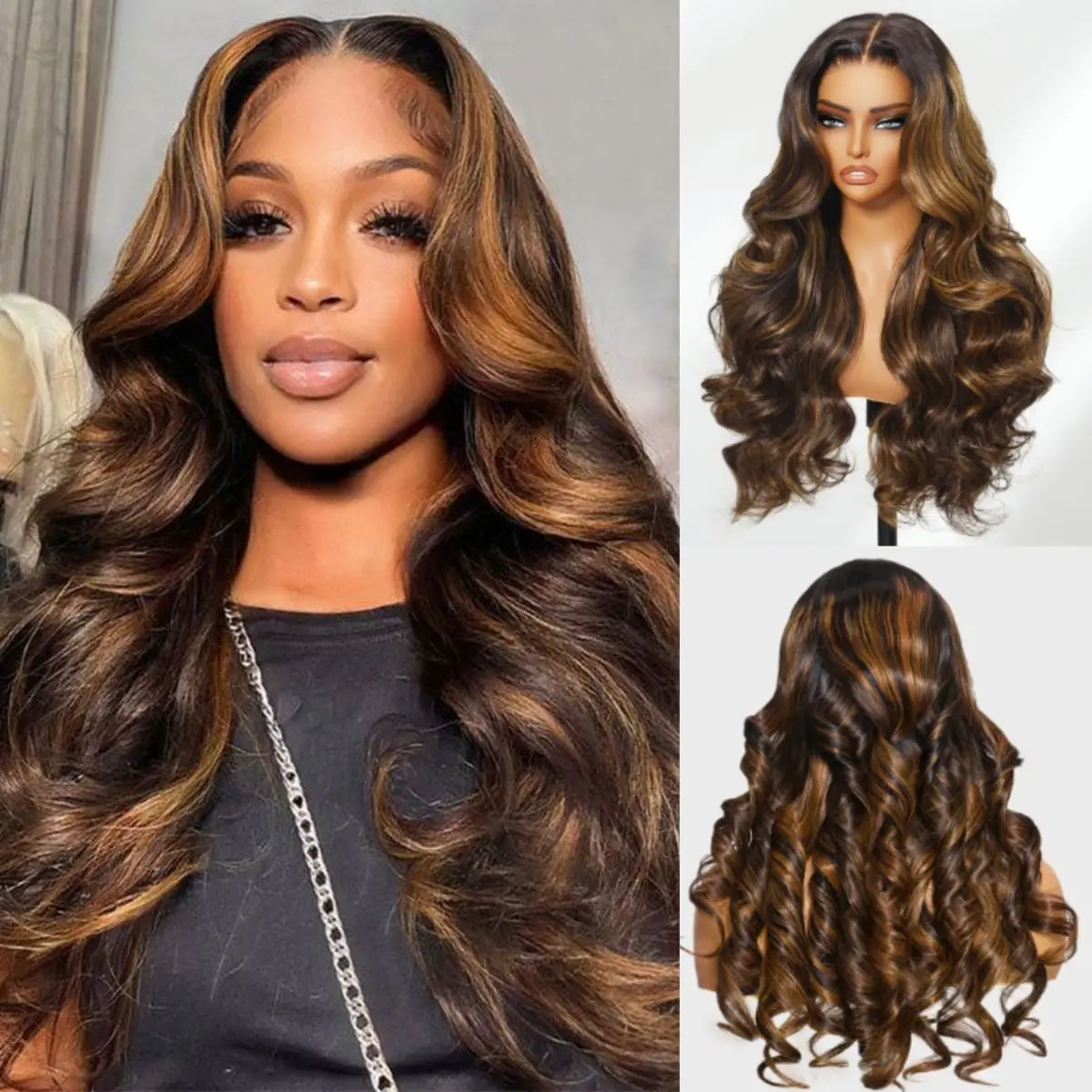 [30inch=$109] Budget Friendly Highlight 20 Inch to 32 Inch Wigs 1B/30 Ombre Color Body Wave Lace Frontal Human Hair Wigs for Women 13x4 Transparent Sk