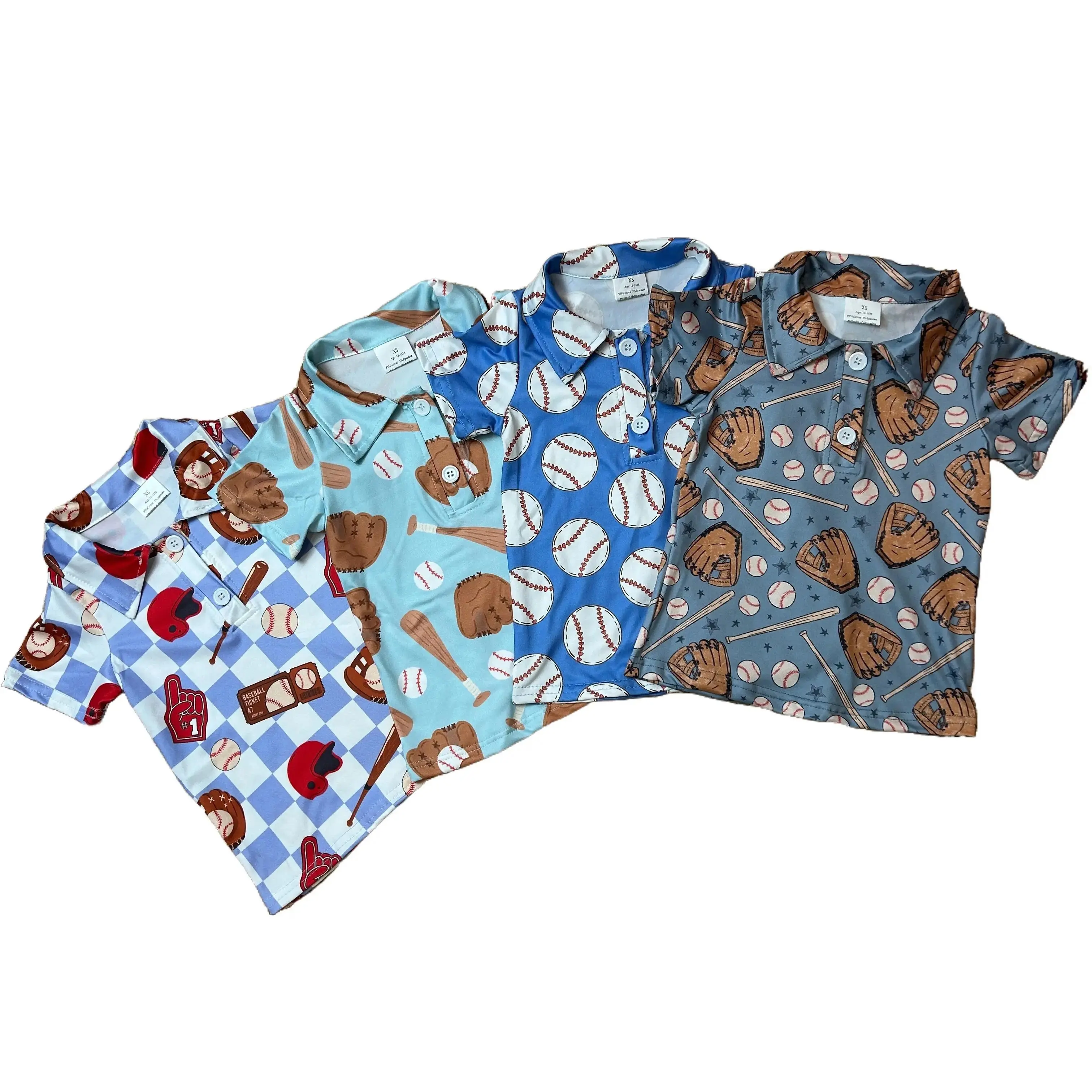 Boys' Casual Polo Shirt, Short Sleeve Top with a Baseball Theme Graphic Print for Summer Sports and Play