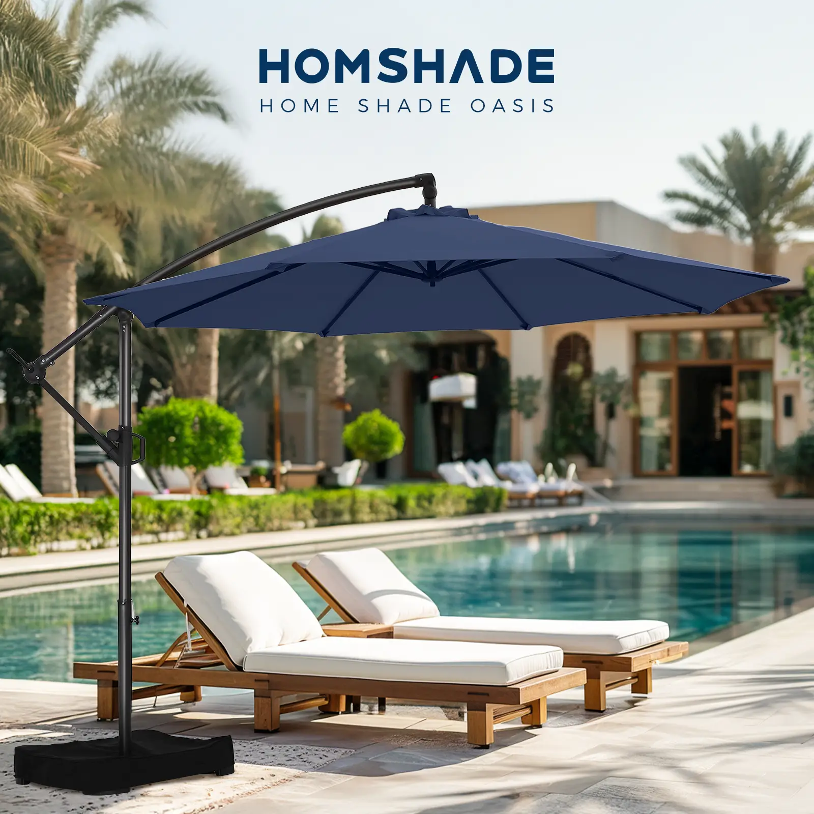 【360° Rotation Adjustment】10ft/9ft/7.5ft Offset Cantilever Patio Umbrella | UPF50+ UV Protection Hanging Market Umbrella | Easy Tilt & Crank for Pool