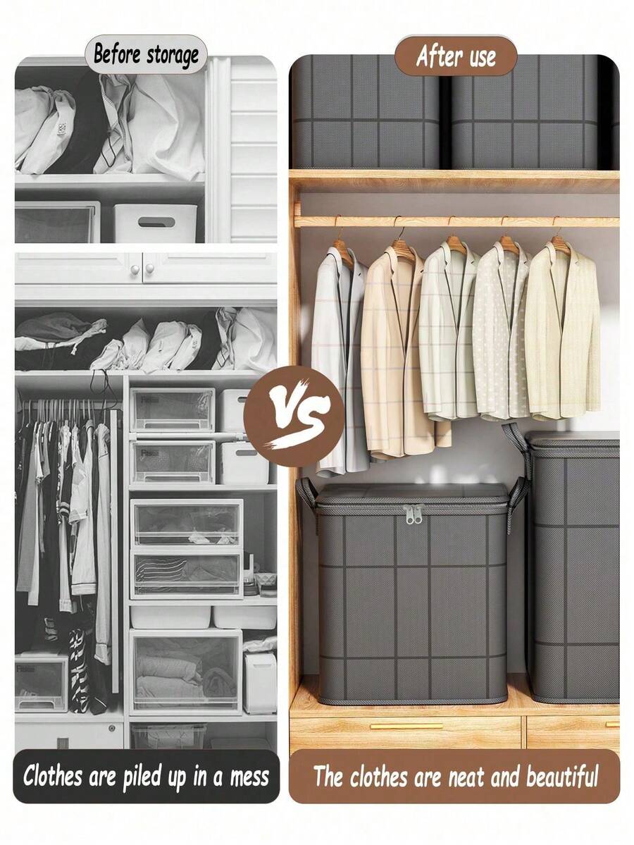 1/4pcs Thick Large Capacity Movable Garment Storage Bag, Wardrobe Storage Bag, Clothes & Quilt Storage Bag, Seasonal Clothing Storage Bag, Blanket & Clothing Moving Thick Woven Bag, Foldable Portable Storage Bag