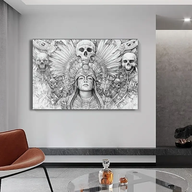 1-Piece Pine Wood Artistic Aztec Queen & Warrior Wall Poster Print, Home Goods Finds, Modern Living Room Decoration, Room Aesthetic Exquisite Anniversary Gift