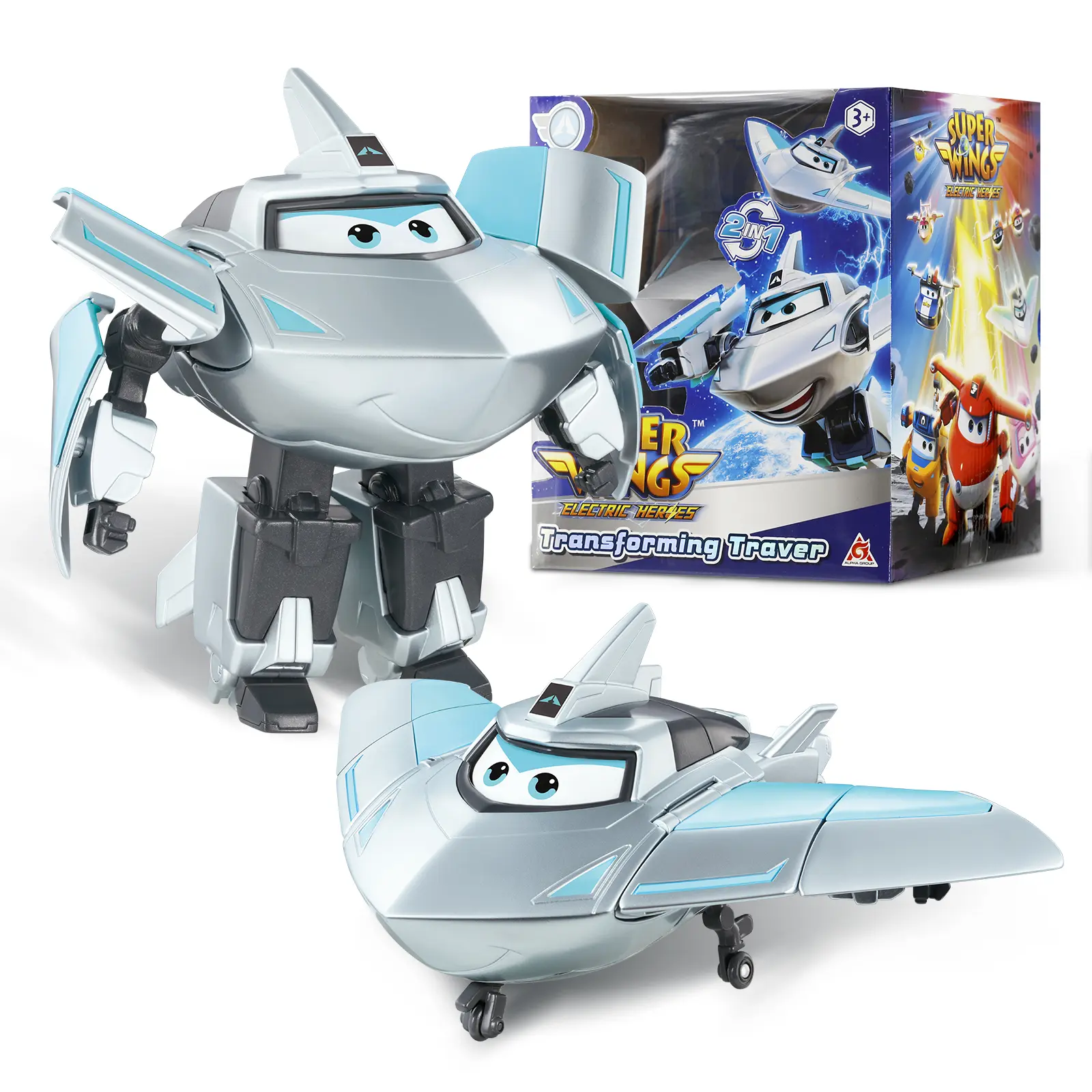 Super Wings Transformable Toys, 5 in Traver Airplane Transforming Figures Toys, 2 in 1 Mode Rescue Bots Action Figure for 3-5 Year Old Boys Girls, Fun Plane Toy for Toddlers Kids Age 3 4 5 6 7