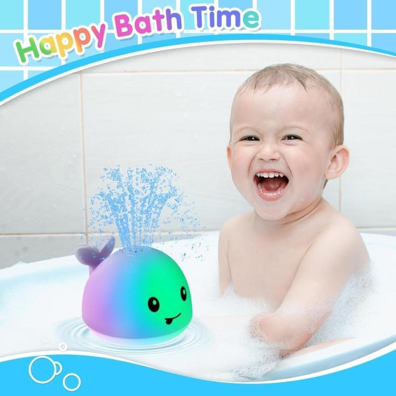 Light Up Whale Sprinkler Bathtub Water Pool Toy for Toddlers 1-3 2-4 Kids Ages 1-3 or Babies 0-6-12-18 Months Infant Bath First Birthday Gifts Fun Hover Grow Space Duck Sports Toys Easy Clean Floating Ball Bulk Foam