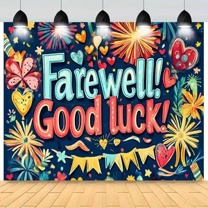 1pc Vibrant "Farewell! Good Luck!" Party Banner - Colorful Fireworks, Hearts & Streamers Design - Perfect for Birthdays, Holidays, Anniversaries & Outdoor Events - No Power Needed, Durable Polyester, Party Decorations Ornaments White