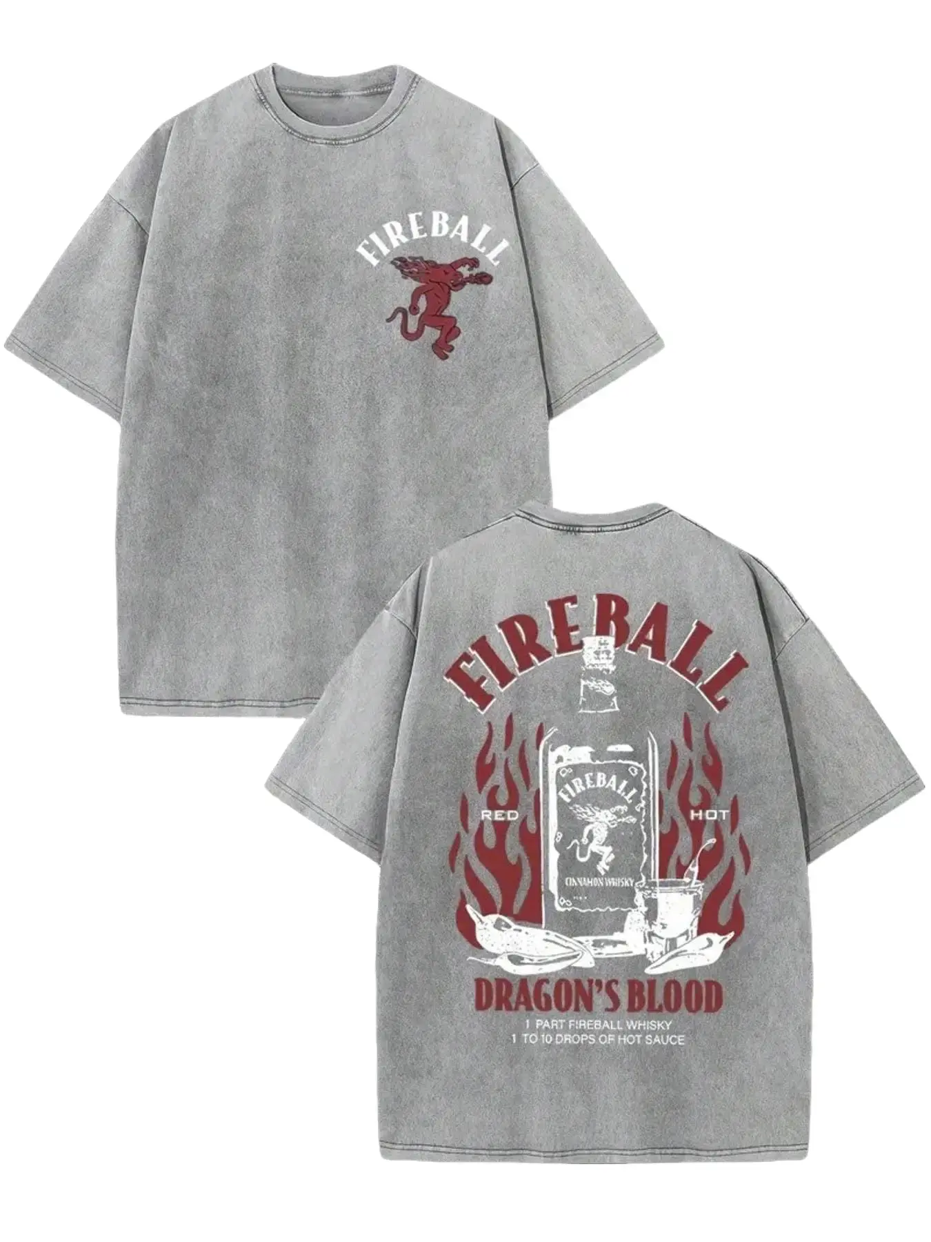 230g Double-Sided Washed T-Shirt, Fireball Dragon Wax Print, Premium Cotton Retro Fashion Short Sleeve, Thick Fabric for Summer Wear, Perfect Holiday Gift