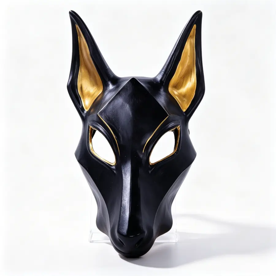 Black & Gold Egyptian-Style Ancient Myth Jackal Latex Half Mask, Festive Party Cosplay Costume Prop, Halloween Accessories & Gifts
