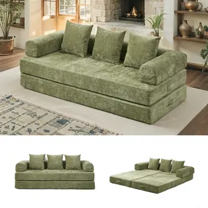 Comfy Convertible Folding Mattress Couch, Floor Sofa Bed, Chenille Floor Sofa with Armrest, Floor Sofa Lounge Couch for Living Room Bedroom Lounge Studio