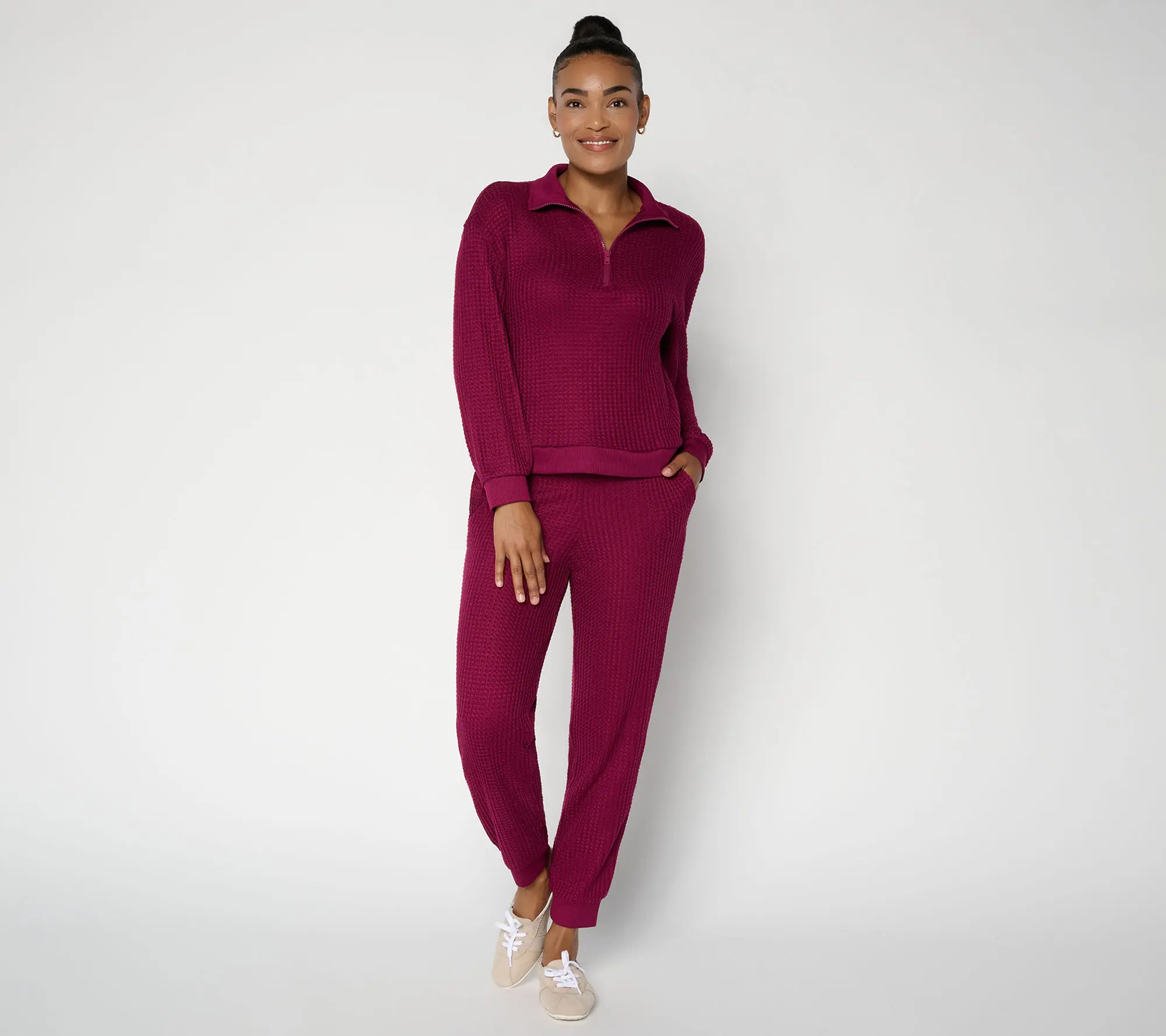 MUK LUKS Regular Waffle Thermal Quarter Zip with Jogger