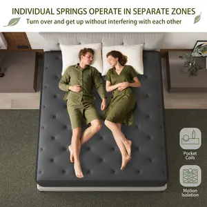 CHEVNI 8/12/14 Inch Black Mattress Twin Full Queen King Size Hybrid Pocket Spring Memory Foam Skin-Friendly Breathable Bed in A Box