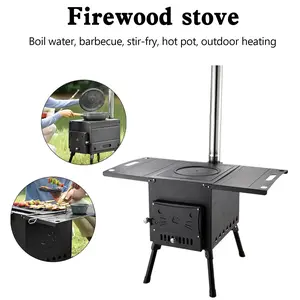 Portable Outdoor Camping Stove, Foldable Burning Wood Stove for Tent Courtyard Picnic Cooking Heating, Camp Stove with Chimney Pipe, Camping Cooking Accessories, Outdoor Kitchenware, Camping Gear