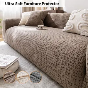 Simple Style Plain Polar Fleece High Elastic Sofa Cover, All-Season Universal, Anti-Slip Wear-Resistant, Pet Friendly, Dustproof