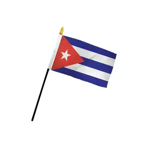 Cuba 4x6in Stick Flag- 100% Polyester with Stitched Edges & Gold Spear Finial for National Pride Display