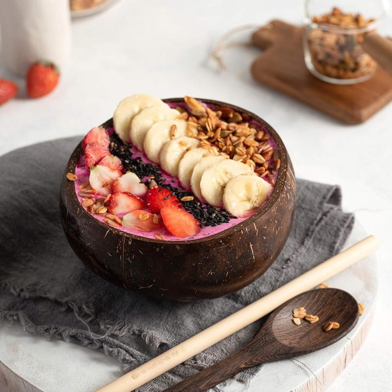 1 Coconut Bowl & Spoon with FREE eBook o Wooden Bowl o Salad Serving Bowl o Acai Smoothies Pasta Cereal Bowl o Vegan  Ideas o  Coconut Shell Bowls