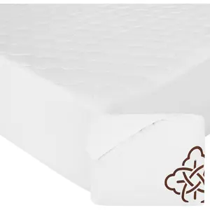 Mattress Pad Cover, GOTS Certified Cooling 300GSM Quilted Fitted Mattress Topper & Protector with Soft  Wadding - White, 20 Inch Deep Pocket,