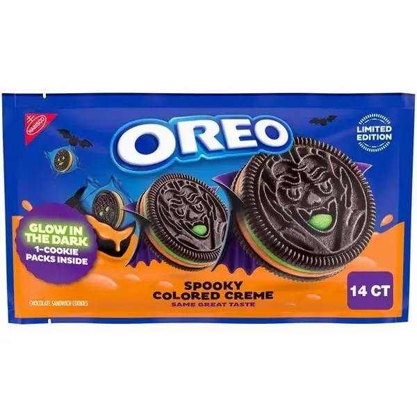 OREO Green and Orange Creme Chocolate Sandwich Cookies, Halloween Cookies, 14 Snack Packs