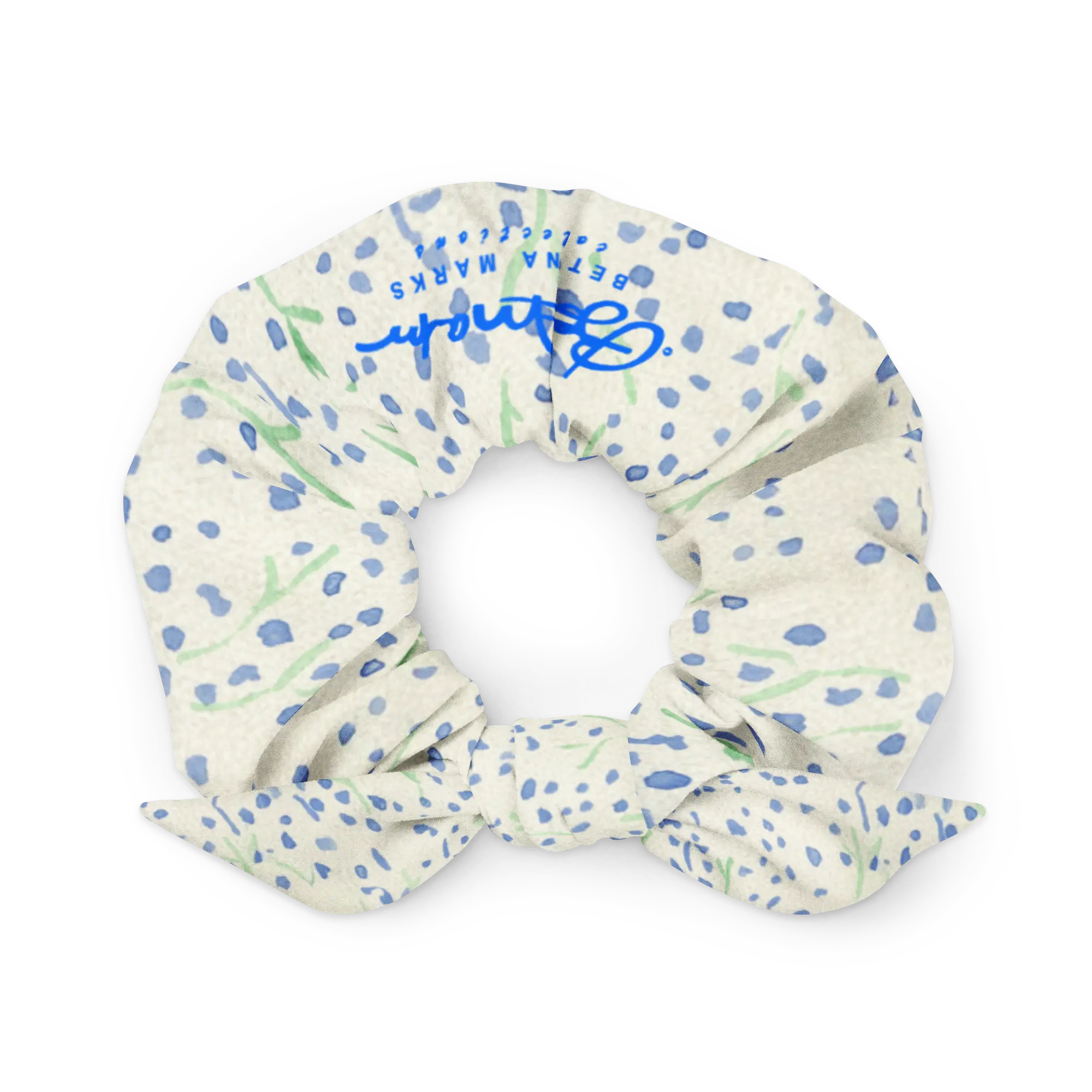 Watercolor Blue Floral Recycled Scrunchie