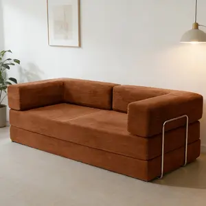 79" Convertible Sleeper Sofa Bed with Cylindrical Pillow Corduroy Folding Mattress Couch Fixed-Shape Frame Modular Compressible Living Room Sofa Set Vintage Suede Comfortable Lounge Chair Lazy Sofa Bean Bag Bedroom Sleeper Modern Cloud Loveseat