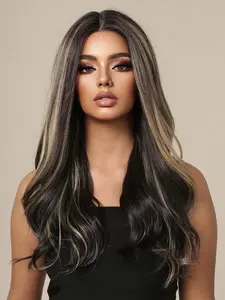 24 Inch Long Body Wavy Piano & Balayage Color Lace Front Wigs for Women, Natural Looking Gorgeous Fluffy Wigs without Bangs, Synthetic Wigs for Party, Daily Use, Balayage Highlight Wigs