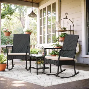 HOMALL Rocking Chair Outdoor PE Rattan Patio Chairs with Glass Table High Back Porch Rocker for Balcony, Garden, Backyard HOMALL Rocking Chair Outdoor PE Rattan Patio Chairs with Glass Table High Back Porch Rocker for Balcony, Garden, Backyard