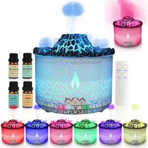 BOHOFAM Essential Oil Diffuser 360ML,Volcano and Flame Diffuser/Humidifier 2 Mode,Diffusers for Home with 7 Colorful Light,Included 4 Hotel Collection Diffuser Oil for Bedroom(White Translucent)