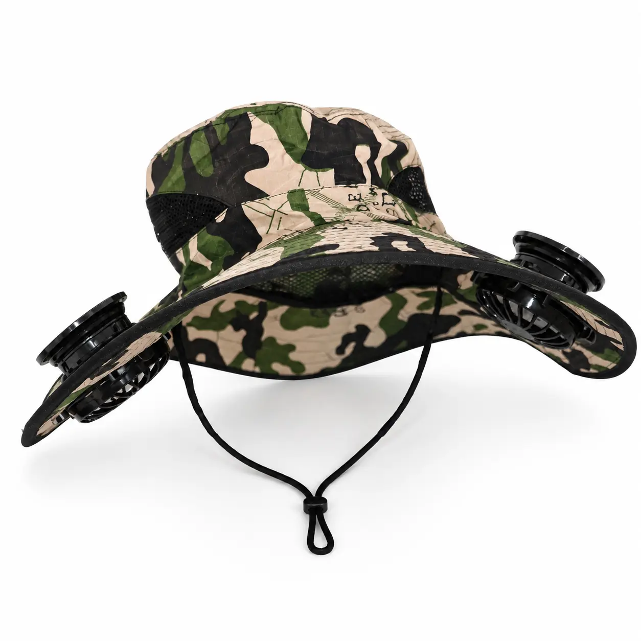 Solar Fan Hat for Men, Dual Side Cooling Fans Outdoor Sun Hat with Wide Brim, Breathable Mesh Fishing Hat for Hiking Camping Gardening and Outdoor Work