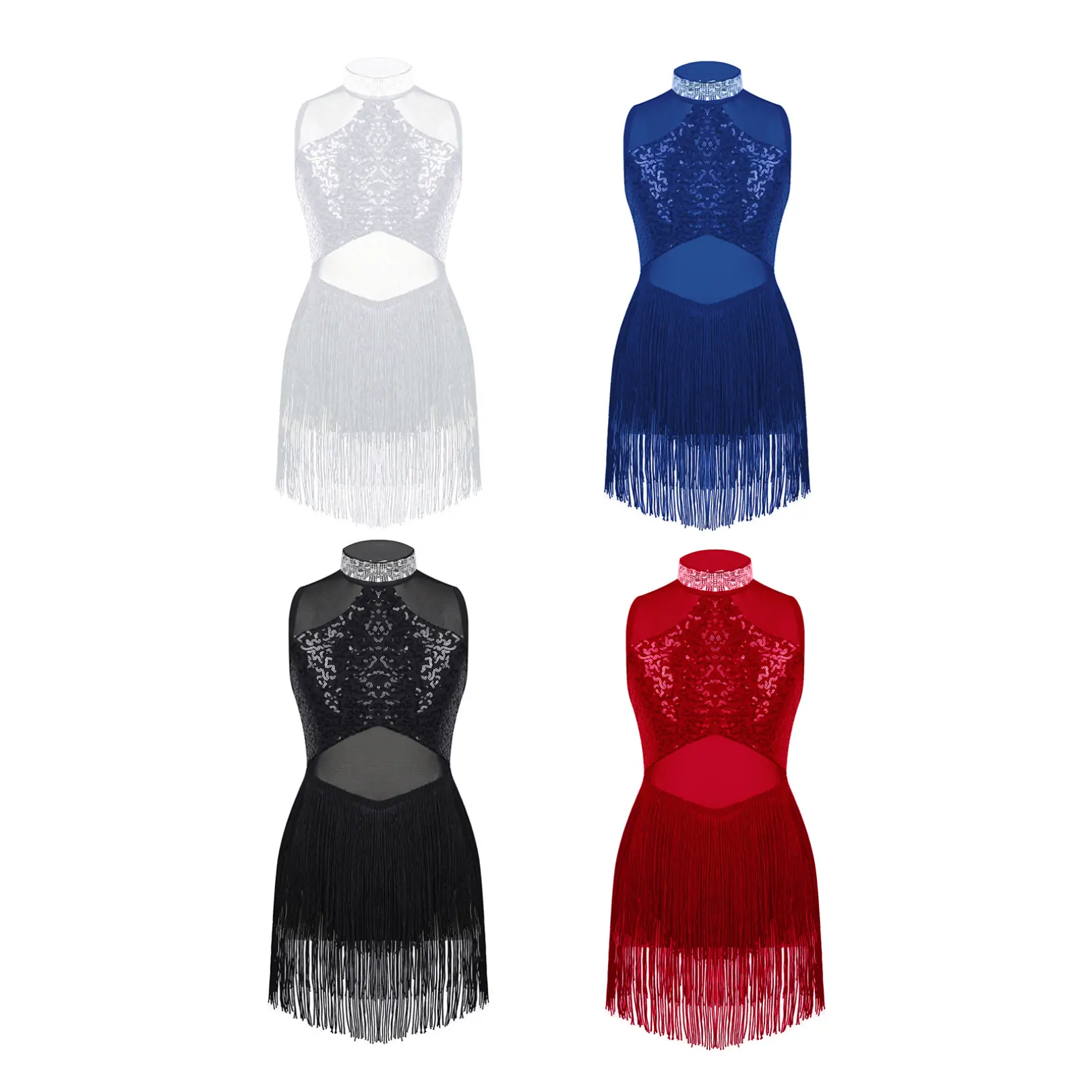 easyforever Girls' Ballerina Dress - Sleeveless Lyrical Ballet Leotard Dancewear with Shiny Sequins, Mesh, Tassel Hem, Dance Outfits, Party Dress